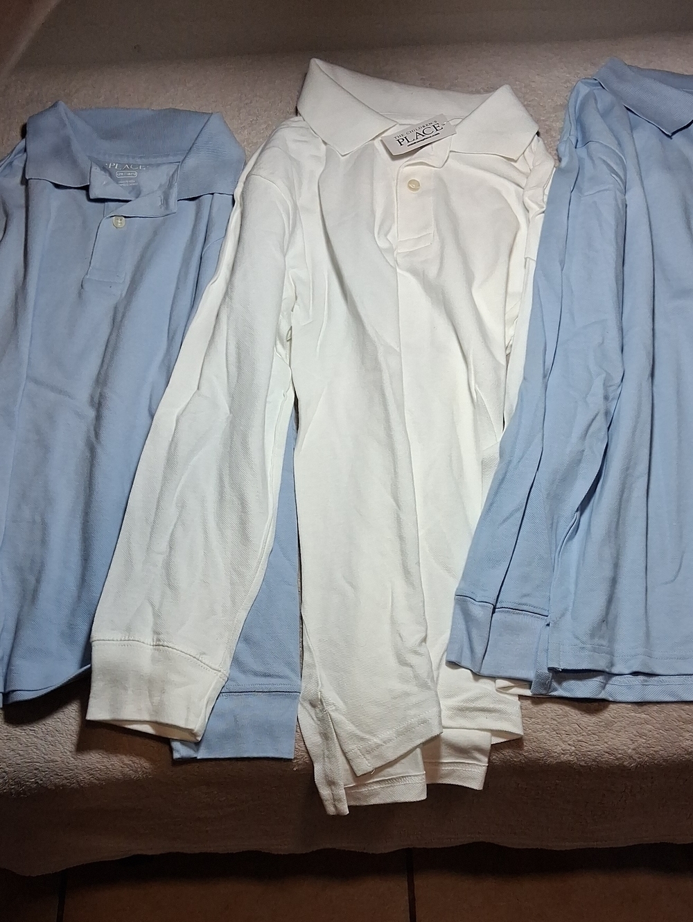 The Children's Place Long-Sleeve Polo Tops - White & Light Blue